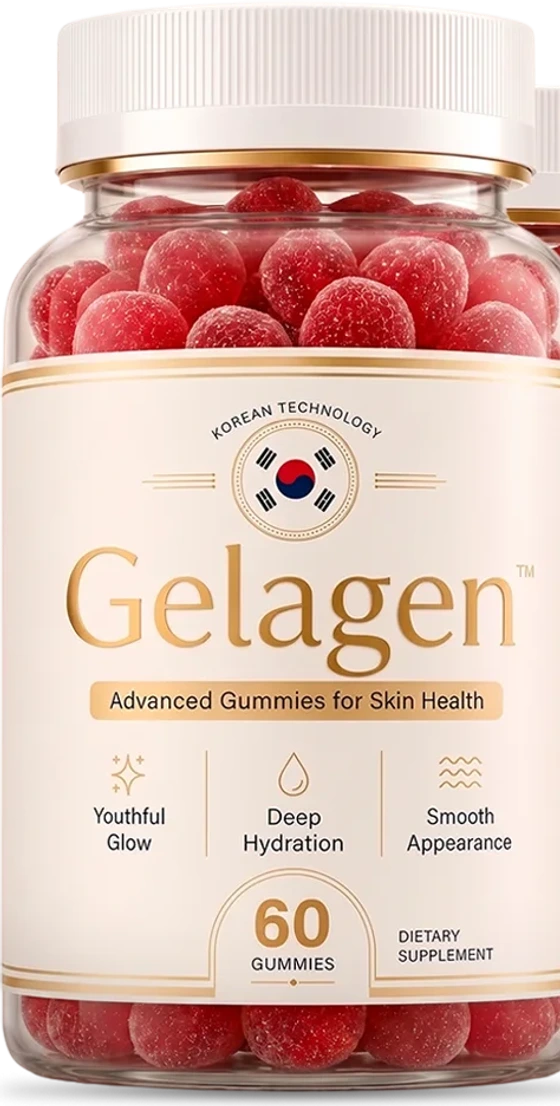 Gelagen Korean beauty gummies bottle, front label showing the complete
                ingredient list
